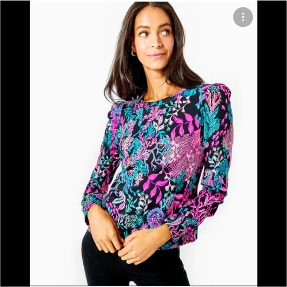 Floral Pink and Blue Long Sleeve Top - Picture 11 of 13